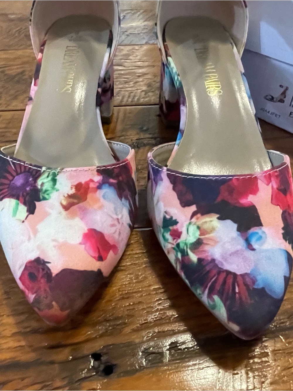Dream Pairs Pink Multi Floral Pointed Block Heels